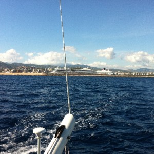 Heckansicht vom Katamaran auf Palma